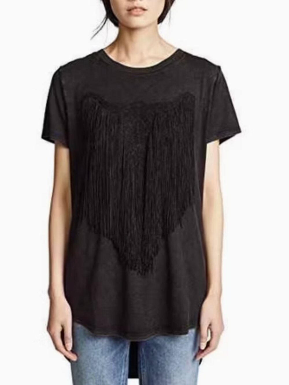 Haute Hippie Fringe Boho Western Faded Black Embroidered Nashville tee M - Picture 12 of 15
